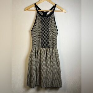Parker Women’s Black/Gold Candace Fit Flare Ballerina Knit Dress Sleeveless Sz L